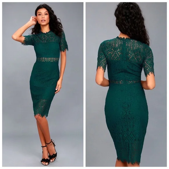 chinese dress ladies Forest Green Lace Long Dress With V Neck And Lace Up Open Back